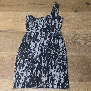 BCBGMAXAZRIA One Shoulder Bodycon Dress Black Gray Print Size M